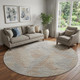 8' Coffee Ivory And Gray Botanical Leaves Washable Round Rug With UV Protection