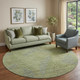 8' Green And Gray Botanical Leaves Washable Round Rug With UV Protection