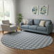 8' Navy Blue And Ivory Geometric Washable Round Rug With UV Protection