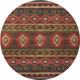 8' Brown Green And Rust Geometric Washable Round Rug With UV Protection