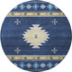 8' Blue Ivory And Gold Geometric Washable Round Rug With UV Protection