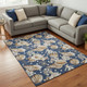 10' X 14' Blue Ivory And Beige Geometric Washable Area Rug With UV Protection