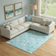 9' X 12' Aqua And Ivory Geometric Washable Area Rug With UV Protection