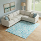 10' X 14' Aqua And Ivory Geometric Washable Area Rug With UV Protection