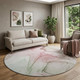 8' Blush And Ivory Abstract Washable Round Rug With UV Protection