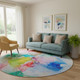 8' Blue Green And Purple Abstract Washable Round Rug With UV Protection