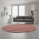 8' Red And Ivory Striped Washable Round Rug With UV Protection