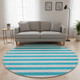 8' Teal And Ivory Striped Washable Round Rug With UV Protection