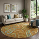 8' Rust Blue And Green Paisley Washable Round Rug With UV Protection