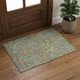 3' X 5' Taupe Green And Blue Paisley Washable Area Rug With UV Protection