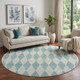 8' Teal And Ivory Diamond Washable Round Rug With UV Protection