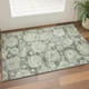 3' X 5' Artichoke Green Ivory And Gray Floral Washable Area Rug With UV Protection