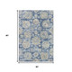 5' X 8' Blue Ivory And Gold Floral Washable Area Rug With UV Protection