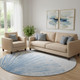 8' Denim Blue And Ivory Abstract Washable Round Rug With UV Protection