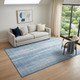 5' X 8' Sky Blue And Ivory Striped Washable Area Rug With UV Protection