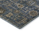 8' Navy Blue Beige And Charcoal Oriental Washable Round Rug With UV Protection
