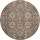 8' Rust Gray And Charcoal Oriental Washable Round Rug With UV Protection