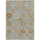 10' X 14' Pale Aqua And Gold Damask Washable Indoor Outdoor Area Rug