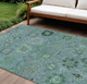 10' X 14' Teal Blue And Gray Damask Washable Indoor Outdoor Area Rug