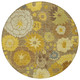 8' Coffee Gold And Beige Round Floral Washable Indoor Outdoor Area Rug