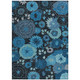 10' X 14' Blue And Black Floral Washable Indoor Outdoor Area Rug