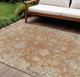9' X 12' Copper And Beige Floral Washable Indoor Outdoor Area Rug