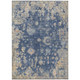 9' X 12' Navy Blue Gray And Beige Floral Washable Indoor Outdoor Area Rug