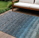10' X 14' Blue And Gray Striped Washable Indoor Outdoor Area Rug