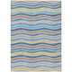 9' X 12' Blue Ivory And Gold Striped Washable Indoor Outdoor Area Rug