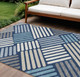 8' X 10' Navy Blue Ivory And Pewter Geometric Washable Indoor Outdoor Area Rug