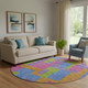 8' Purple Pink And Green Abstract Geometric Washable Round Rug With UV Protection