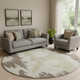 8' Chocolate Beige And Taupe Abstract Washable Round Rug With UV Protection