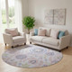 8' Blush Purple And Green Floral Washable Round Rug With UV Protection