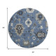 8' Blue Gray And White Floral Medallion Washable Round Rug With UV Protection