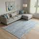 9' X 12' Blue And Ivory Striped Washable Area Rug With UV Protection