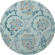 8' Teal And Gray Floral Washable Round Rug With UV Protection