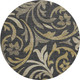 8' Black Gold And Beige Floral Washable Round Rug With UV Protection