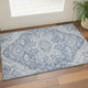 3' X 5' Denim Blue Ivory And Gray Floral Medallion Washable Area Rug With UV Protection