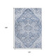 10' X 14' Denim Blue Ivory And Gray Floral Medallion Washable Area Rug With UV Protection