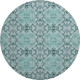 8' Teal And Ivory Medallion Washable Round Rug With UV Protection