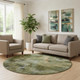 8' Olive Green Gold And Charcoal Abstract Washable Round Rug With UV Protection
