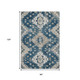 8' X 10' Navy Blue Ivory And Beige Medallion Washable Area Rug With UV Protection