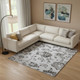 9' X 12' Gray And Charcoal Floral Washable Area Rug With UV Protection
