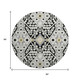 8' Black Gray And Gold Floral Washable Round Rug With UV Protection