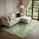 10' X 14' Green Ivory And Gray Floral Washable Area Rug With UV Protection