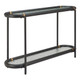 52" Black and Clear Glass Solid Wood and Steel Oval Console Table With Shelf