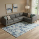 9' X 12' Navy Blue Silver And Sky Blue Floral Washable Area Rug With UV Protection