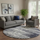 8' Black And Ivory Striped Washable Round Rug With UV Protection