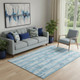 5' X 8' Sky Blue And Ivory Striped Washable Area Rug With UV Protection