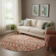 8' Rust And Beige Floral Washable Round Rug With UV Protection